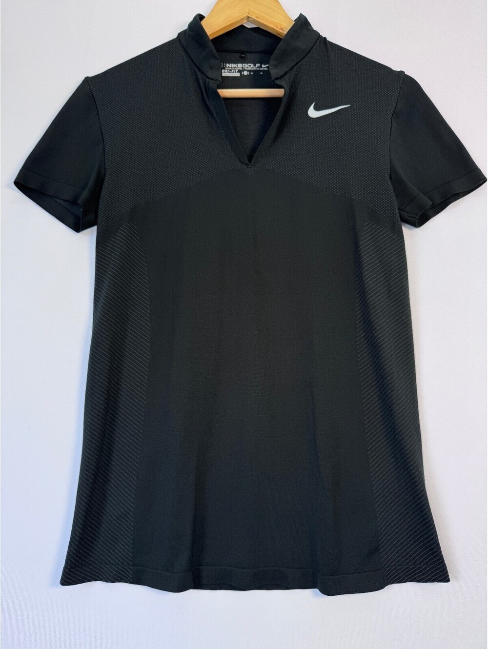 Nike Golf Dri-FIT Women's M Black V Neck Performance Polo Shirt Athletic